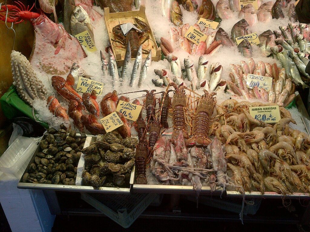 Fish and seafood of Turkey in Istanbul in Karakoy, Istanbul