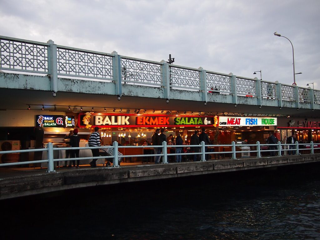 Fish restaurants on the lower level of the Galata Bridge November 2013 in Karakoy, Istanbul