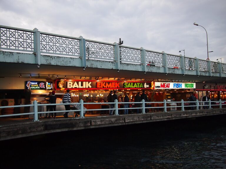 Fish restaurants on the lower level of the Galata Bridge November 2013 in Beyoglu, Istanbul