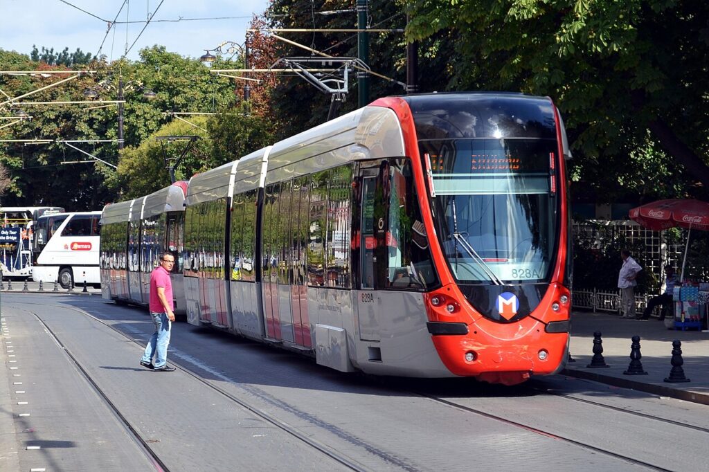 Istanbul T1 line Alstom Citadis tram in Cihangir, Istanbul